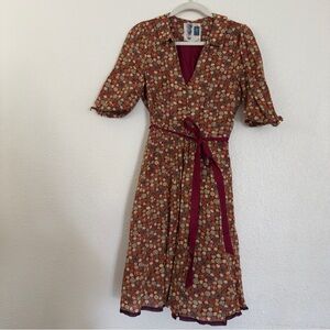 Anthropologie Edme & Esyllte Dress Size 4 Tan Red Lined Pockets Casual Womens